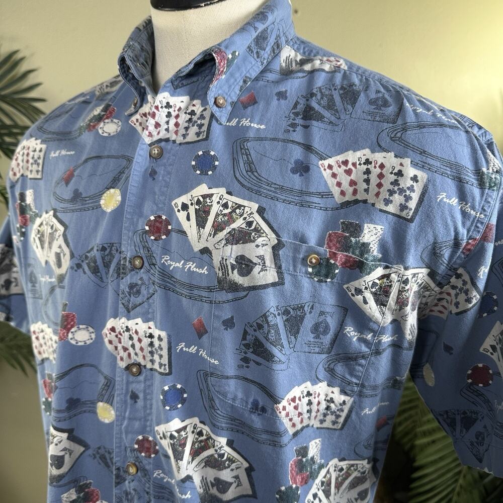 Woodland Trail Men L Button down Short Sleeve Poker Cards Shirt
